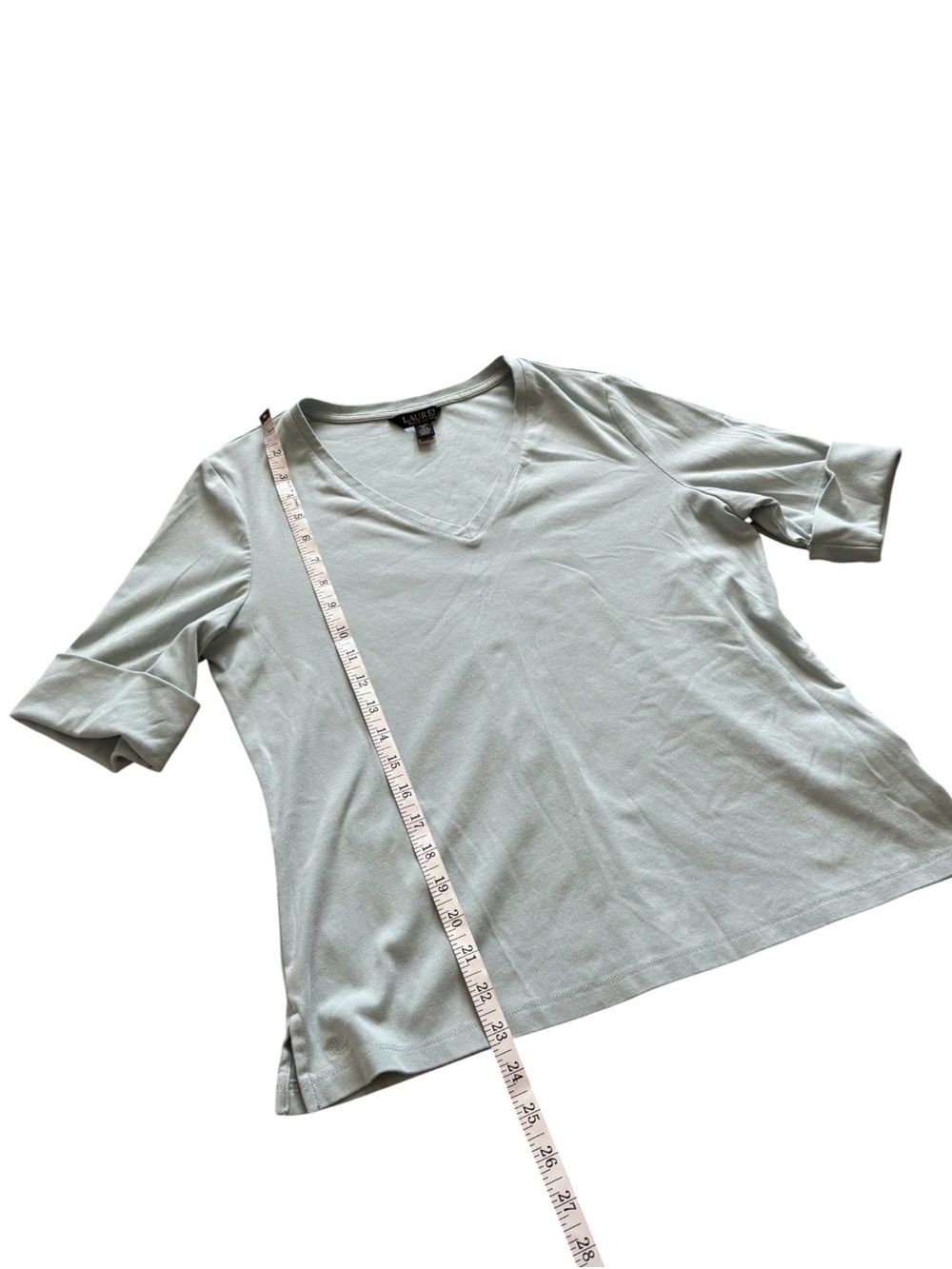 Lauren Ralph Lauren Sage V-Neck Stretch Cotton Tee Size Large - Picture 10 of 11